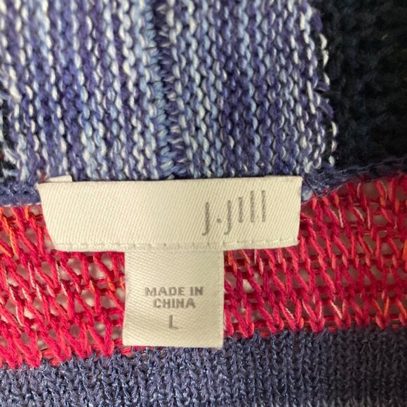 J Jill Striped Linen Blend Cardigan L V Neck Collar Red White Blue - Picture 9 of 11